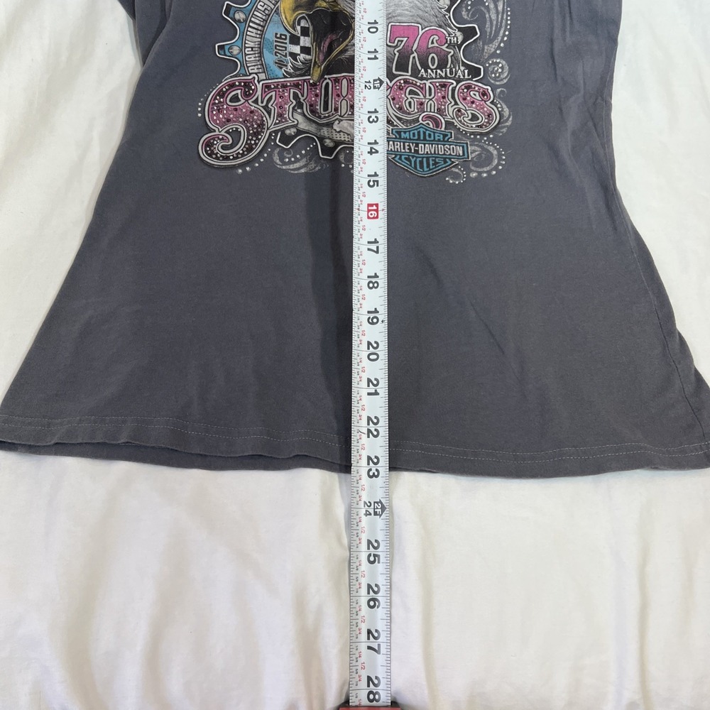 Harley Davidson Sturgis 2016 76th Annual Rally Eagle Rhinestone Gray T-Shirt L - Picture 6 of 9